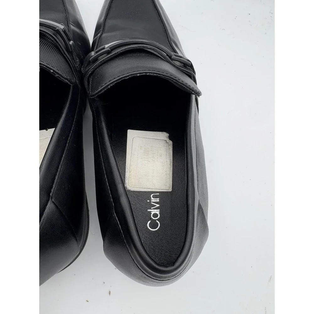 Calvin Klein Shoes Mens Size 10 Black Synthetic Slip On Square Toe Dress Loafers